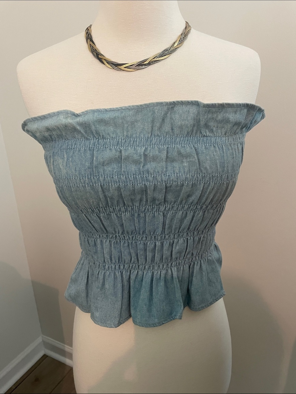 Le Lis Light Blue Smocked Strapless Tube Top